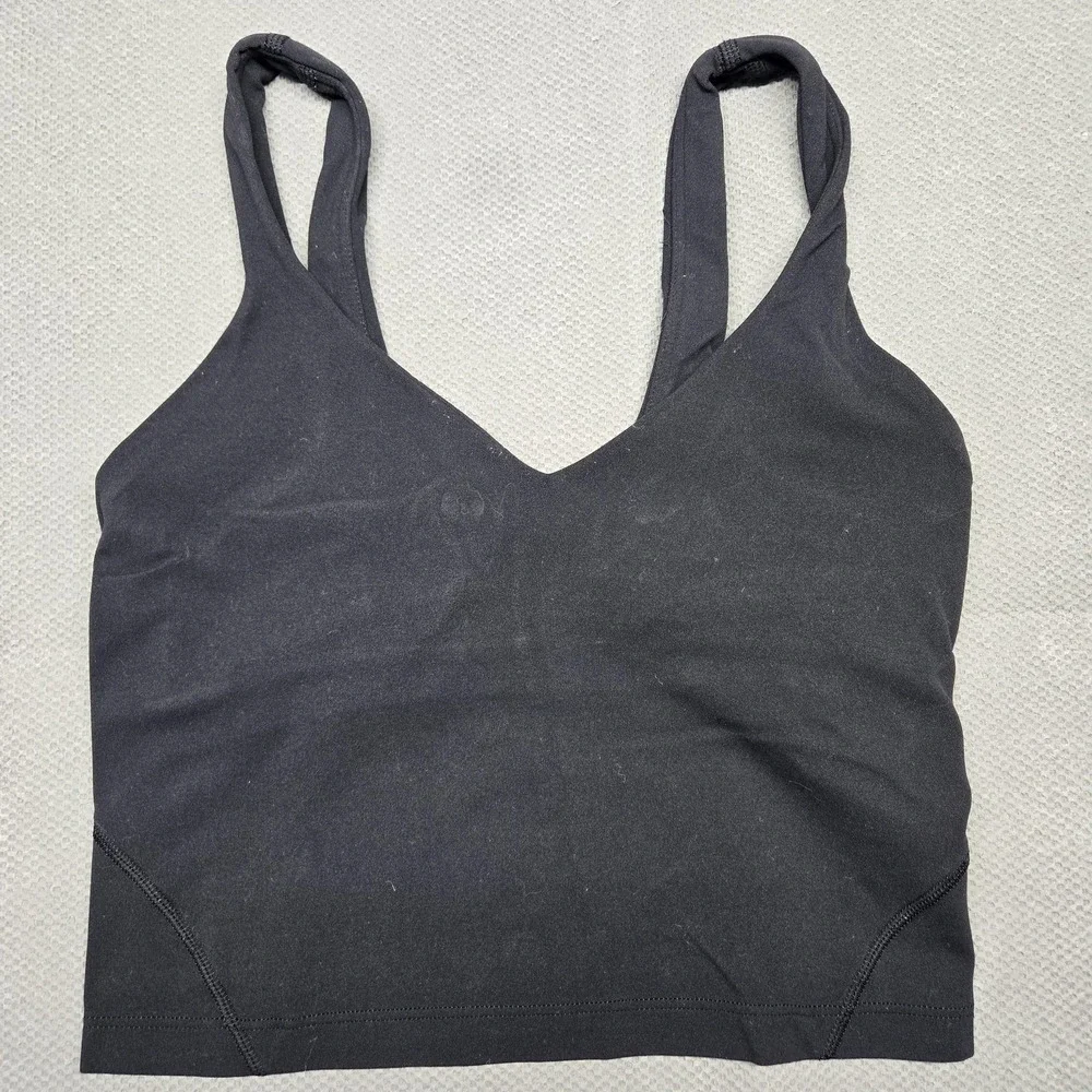 Lululemon Longline Sports Bra Tank Womens Small Black V Neck‎ Yoga Athletic